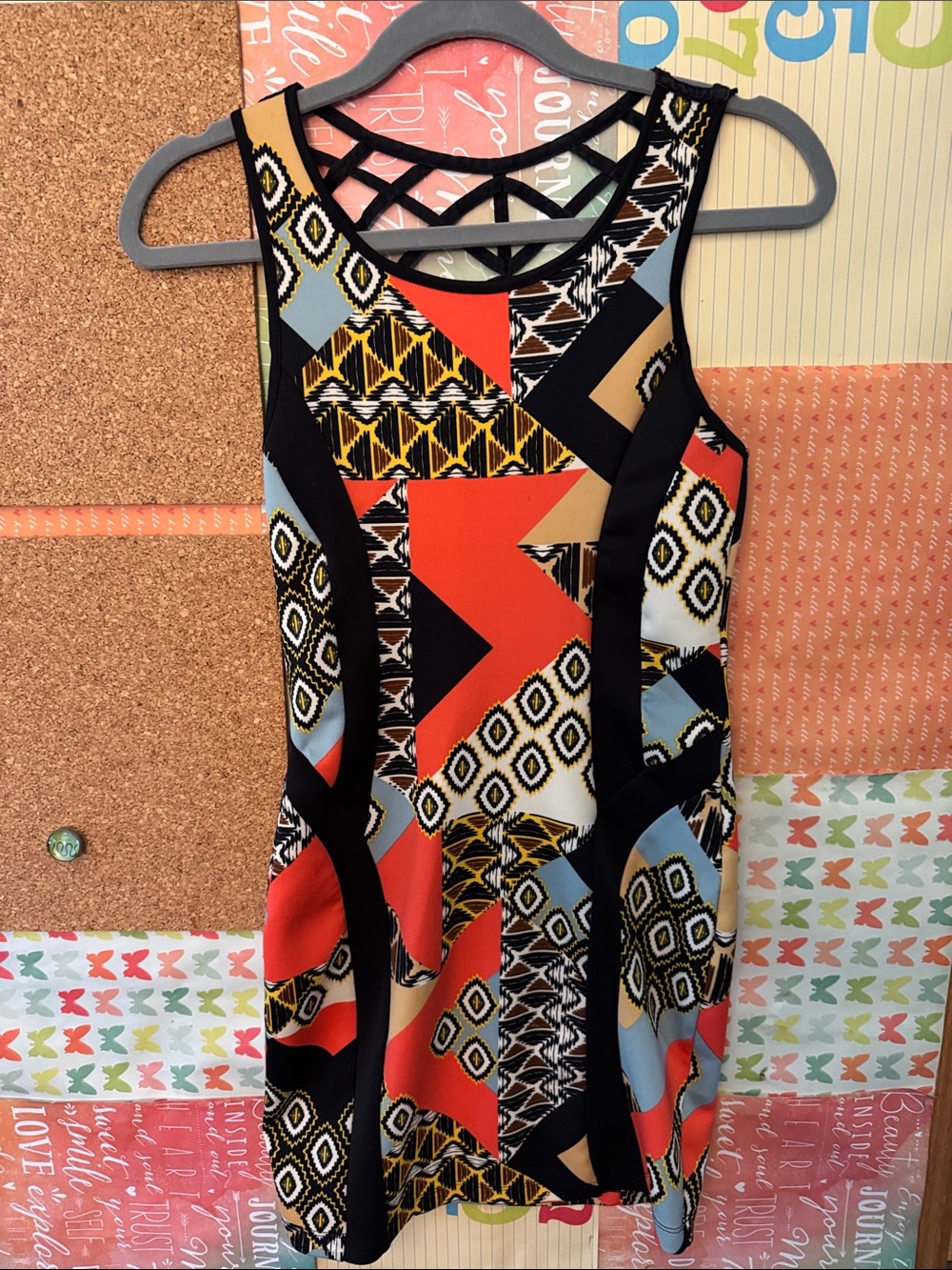 ⭐️3/$20 bundle⭐️ Bailey Blue Geometric Aztec Print  Spiderweb Back Bodycon